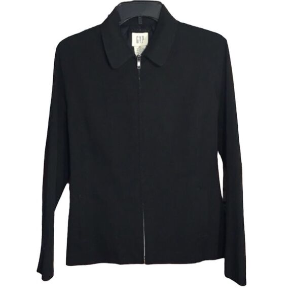 VNTG GAP MINIMALIST CLASSIC STRETCH BLACK DENIM ZIP UP LONG SLEEVE JACKET SZ 4 - Picture 1 of 9